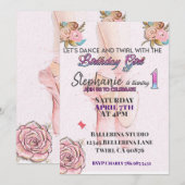 バレリーナ1回目の誕生日の招待 招待状 (正面/裏面)
