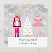 バレリーナ、くるみ割り、クリスマスツリー 招待状 (正面/裏面)