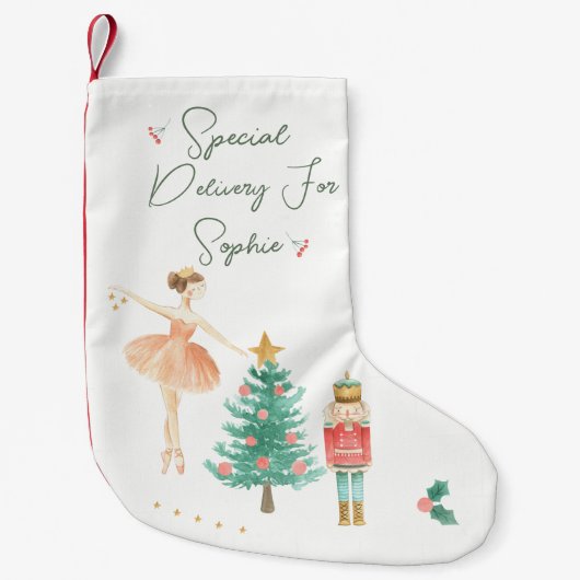 バレリーナ、くるみ割り、ツリークリスマスストッキング スモールクリスマスストッキング (正面)