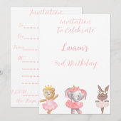 バレリーナ「アニマルズ」３歳の誕生日パーティー招待状 招待状 (正面/裏面)