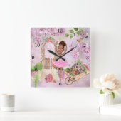 バレリーナ·アフリカ·アメリカの少女がガーデン·バレエ スクエア壁時計 (ホーム)