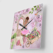 バレリーナ·アフリカ·アメリカの少女がガーデン·バレエ スクエア壁時計 (傾斜)