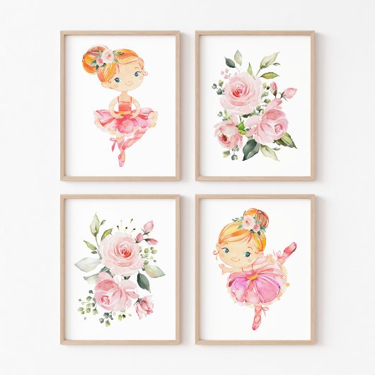 バレリーナ、オレンジの髪、ピンクの花、女の子の子供部屋