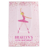 バレリーナ グリッター コンフェッティ 誕生日 デザイン ミディアムペーパーバッグ (裏面)