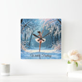 バレリーナ・スノーダンス・ウィンター・美しい・アート スクエア壁時計 (ホーム)