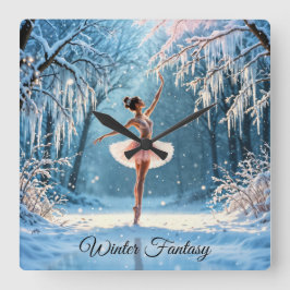 バレリーナ・スノーダンス・ウィンター・美しい・アート スクエア壁時計