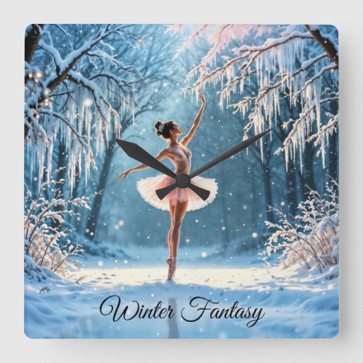 バレリーナ・スノーダンス・ウィンター・美しい・アート スクエア壁時計 (正面)