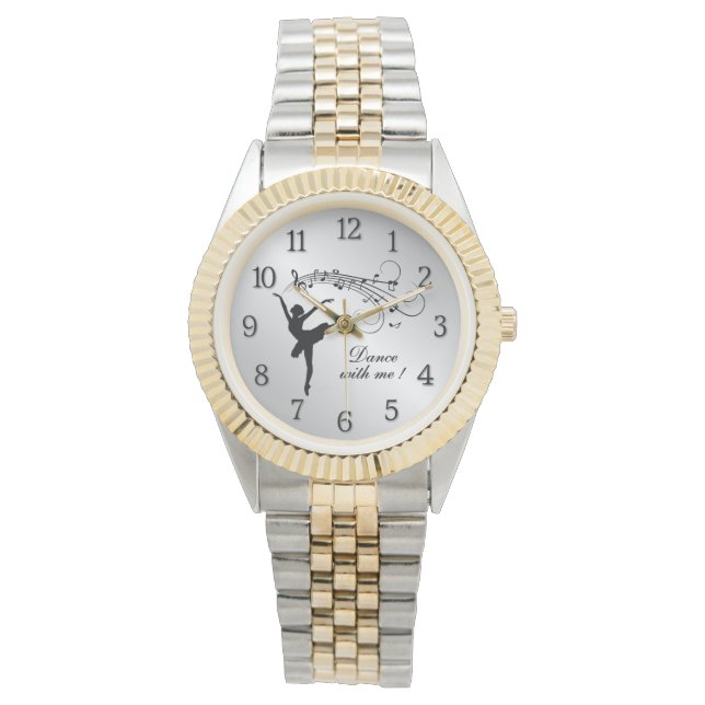バレリーナ・ダンスと私とパーソナライズされたナンバーズ 腕時計 (正面)