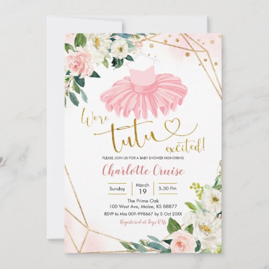 バレリーナ チュチュ ベビーシャワー 招待状 (正面)