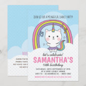 バレリーナ ティカティコーン 猫 ユニコーン パーティー 招待状 (正面/裏面)