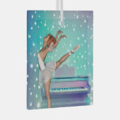 バレリーナ&ティール（緑がかった色）ピアノ背景 ガラスオーナメント (正面右)