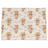 バレリーナ・テディがピンクのタトゥスと蝶をクマ ラージペーパーバッグ (正面)