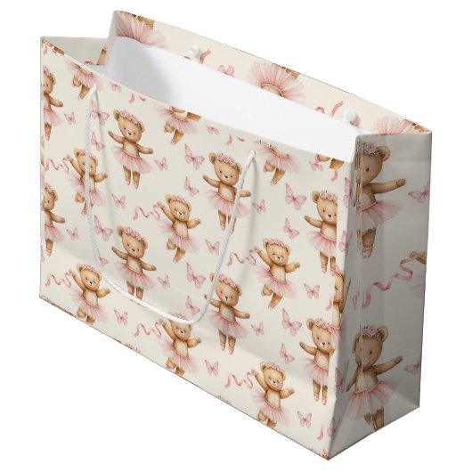 バレリーナ・テディがピンクのタトゥスと蝶をクマ ラージペーパーバッグ (正面アングル)