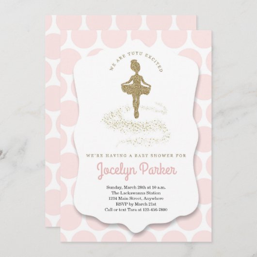 バレリーナ/バレエをテーマにした女の子のためのベビーシャワー 招待状 (正面/裏面)