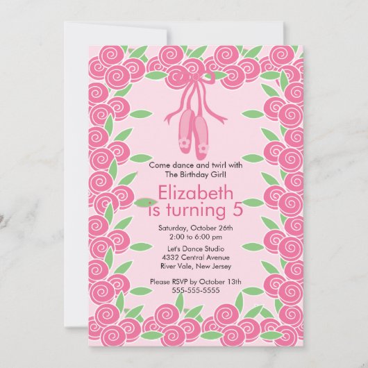 バレリーナ バレエ ダンス 誕生日 招待状 (正面)