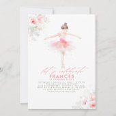 バレリーナ バレエ フラワーピンク バースデーパーティ 招待状 (正面)
