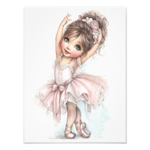 バレリーナ ピンク サテン スリッパ ピンク チュチュ 水彩画 フォトプリント