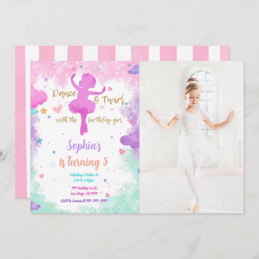 バレリーナ フォト 招待状 (正面/裏面)