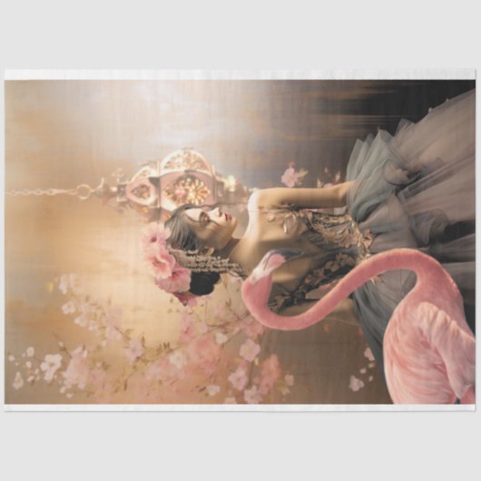 バレリーナ&フラミンゴ童話ファンタジー、デコページ 薄葉紙 (正面)