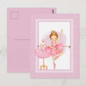 バレリーナ フラワーポルカドット ご招待はがき ポストカード (正面/裏面)