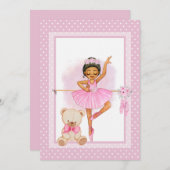 バレリーナ フラワーポルカドット ご招待はがき 招待状 (正面/裏面)