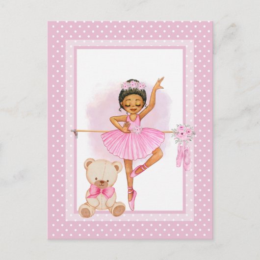 バレリーナ フラワーポルカドット ご招待状 ポストカード (正面)