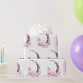 バレリーナ ムーン パステル ピンク グリッター ラッピングペーパー