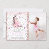 バレリーナ ムーン パステル ピンク グリッター 誕生日 フォト 招待状 (正面)