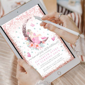 バレリーナ ムーン パステル ピンク グリッター 誕生日 招待状