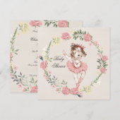 バレリーナ ヴィンテージ ローズ wreath ベイビーシャワー 招待状 (正面/裏面)