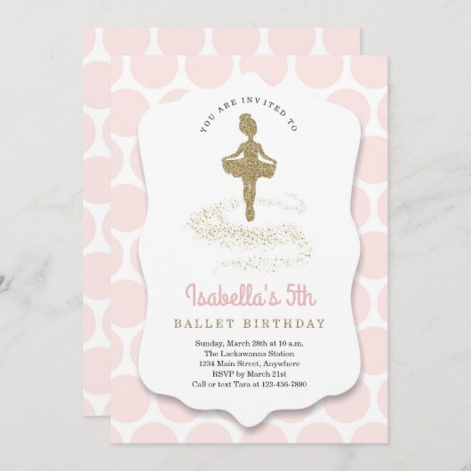 バレリーナ/女の子の誕生日パーティーをテーマにしたバレエ 招待状 (正面/裏面)