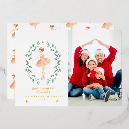 バレリーナ 水彩植物画 1枚の写真 箔シーズンカード (正面/裏面)