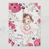 バレリーナ 水彩 グリッター ポピー ベビーシャワー 招待状 (正面/裏面)
