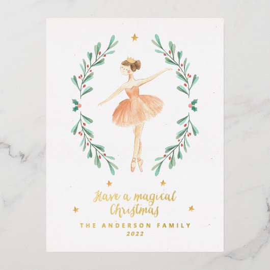 バレリーナ 水彩 ボタニカル 可愛い 箔シーズンポストカード (正面)