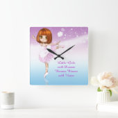 バレリ感動的ナ小さな女の子ドリーム引用文 スクエア壁時計 (ホーム)