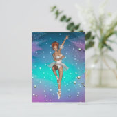 バレリ色彩の鮮やかナパールティール(緑がかった色)&パープル背景 ポストカード (スタンド正面)