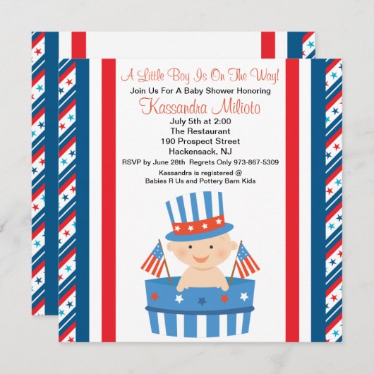 バレルのベビーシャワーの招待状の愛国心が強いベビー 招待状 (正面/裏面)