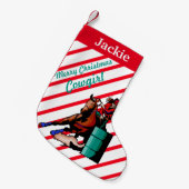 バレルのレーサーに貯蔵する西部の家の装飾のクリスマス スモールクリスマスストッキング (正面 (吊り時))