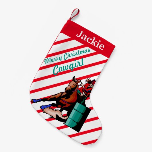 バレルのレーサーに貯蔵する西部の家の装飾のクリスマス スモールクリスマスストッキング (正面 (吊り時))