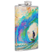 バレルカラフル波の抽象芸術サーファー フラスク (右)