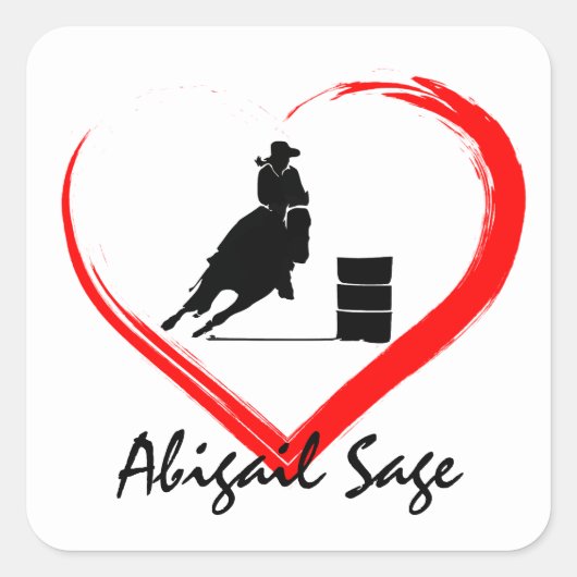 バレルパーソナライズされたレーシング女性のカーボーイ、馬nハート スクエアシール (正面)