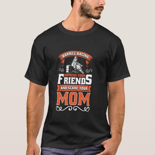 バレルレーサー 滑稽 馬に乗る人 ロデオ バレルレーシング Tシャツ (正面)