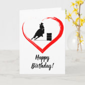 バレルレーシングホースと赤いハートハッピーバースデー! カード (黄色い花)