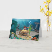 バレル内の海賊の骨格 カード (黄色い花)