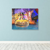 バレル内の海賊の骨格 キャンバスプリント (インサイチュ (ウッドフロア))