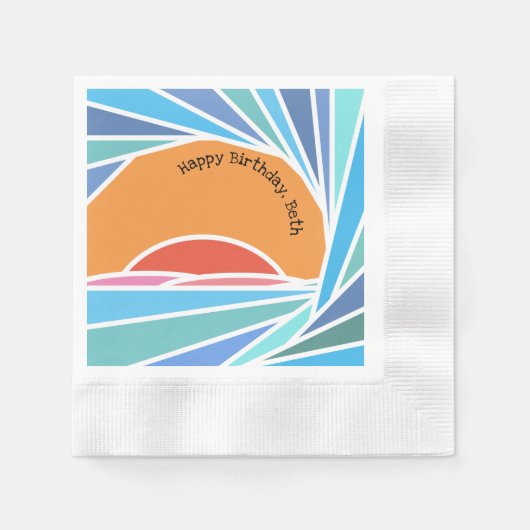 バレル波の夕日 縁ありカクテルナプキン (正面)