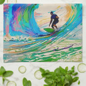 バレル波クールカラフルにおける抽象芸術サーファー キッチンタオル (折り畳み)