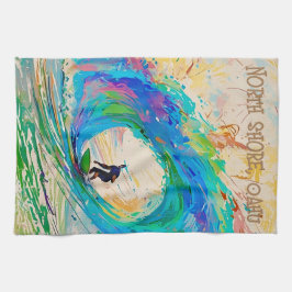 バレル波クールカラフルにおける抽象芸術サーファー キッチンタオル