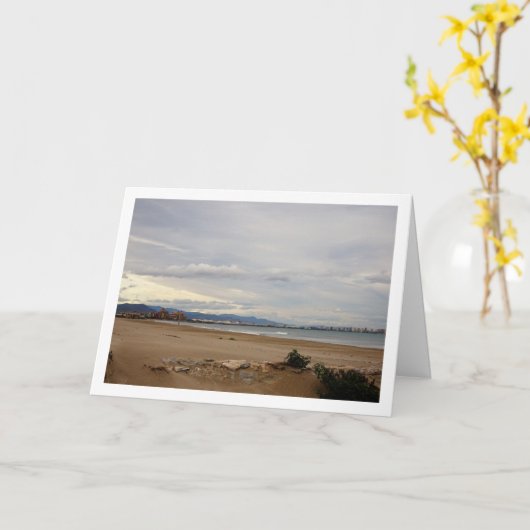 バレンシアのマルバロッサ海岸の風景 カード (黄色い花)