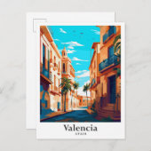 バレンシアスペインアートヴィンテージトラベルイラストレーション ポストカード (正面/裏面)